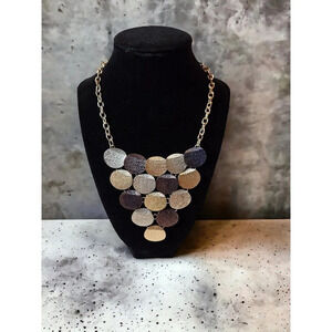 STATEMENT Necklace Three Toned Coin Cascading Triangle Gold Toned Chain Links